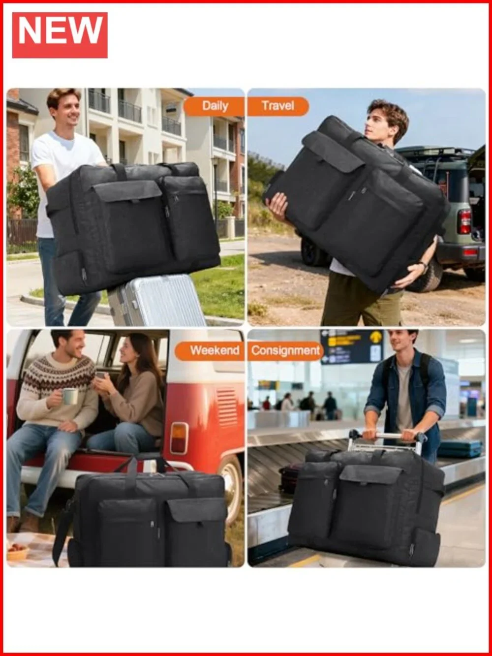 Large Travel Duffle Bag 80L Foldable Waterproof Weekender Gym Bag with Shoe